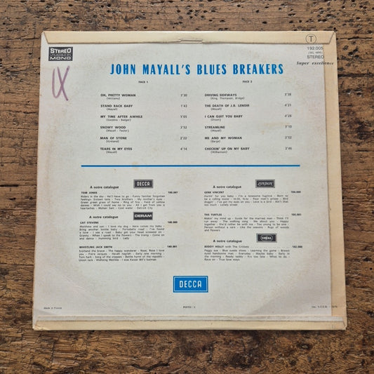 LP John Mayall's Bluesbreakers 192.005 france Musica Rock Pop Vinile 12